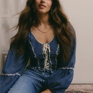 Forte Blue Long Sleeve Top with White Accents